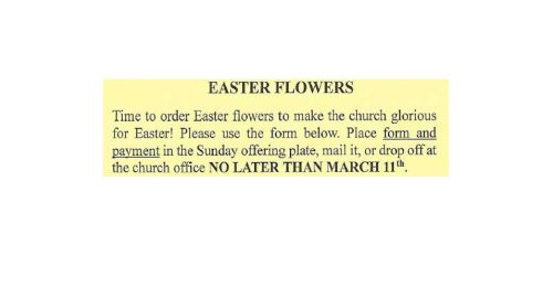 2024 Easter Flower Order Form